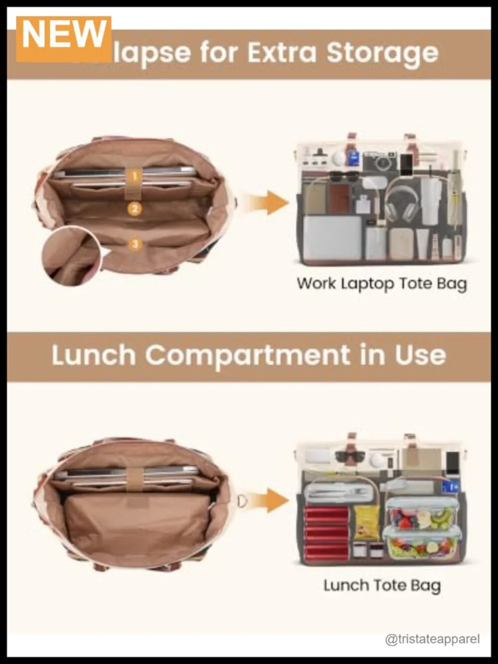 Insulated Lunch Tote Bag with Laptop Sleeve, Water-Resistant, PU Leather